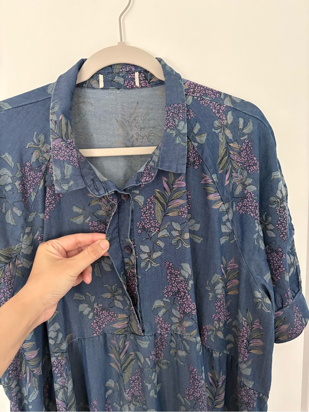 Natural Life Rebecca Tiered Midi Shirt Dress Blue Floral Lyocell Blend - XXL - Picture 6 of 12